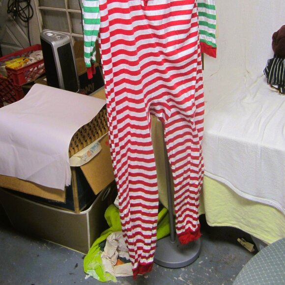 HOLIDAY STRIPED ONE PIECE UNISEX PAJAMAS, LARGE ADULT - Picture 2 of 5